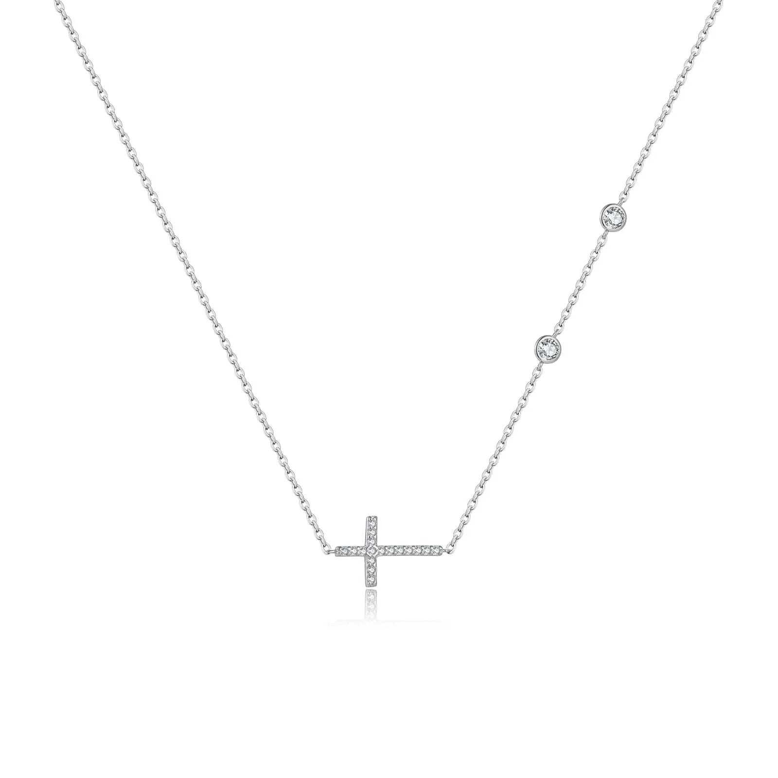 Sideways Cross Zircon Pendant Necklace