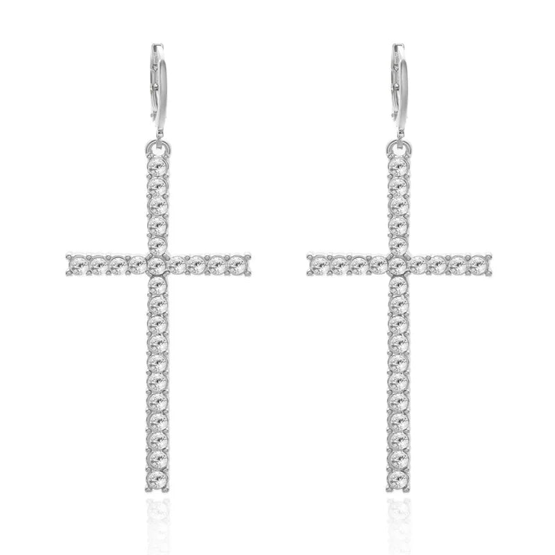 Rhinestone Cross Drop Earrings