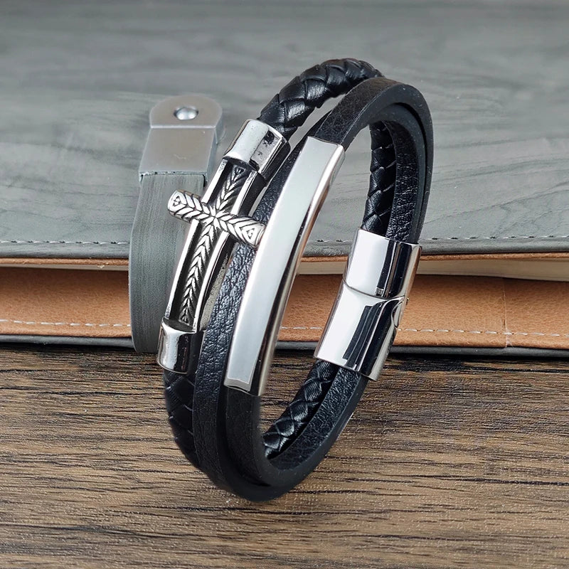 Cross Woven Rope Bracelet with Magnetic Buckle