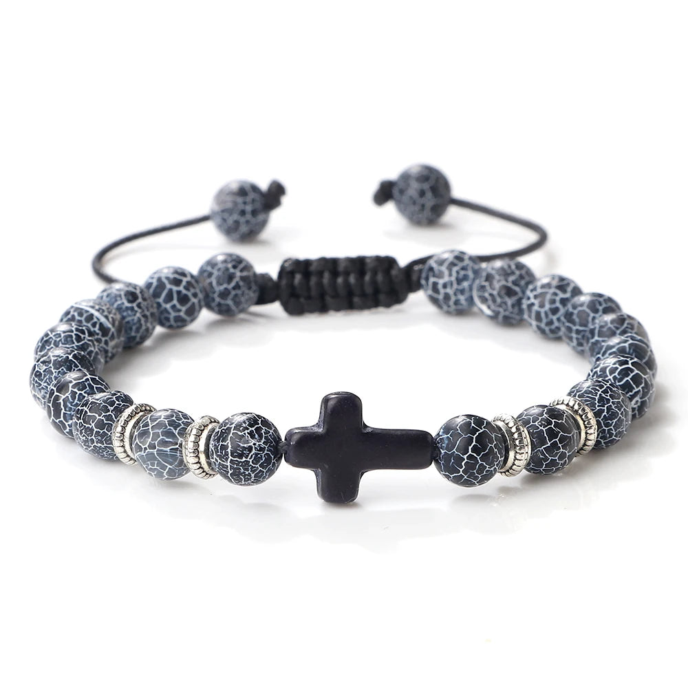 Natural Stone Adjustable Cross Bracelet