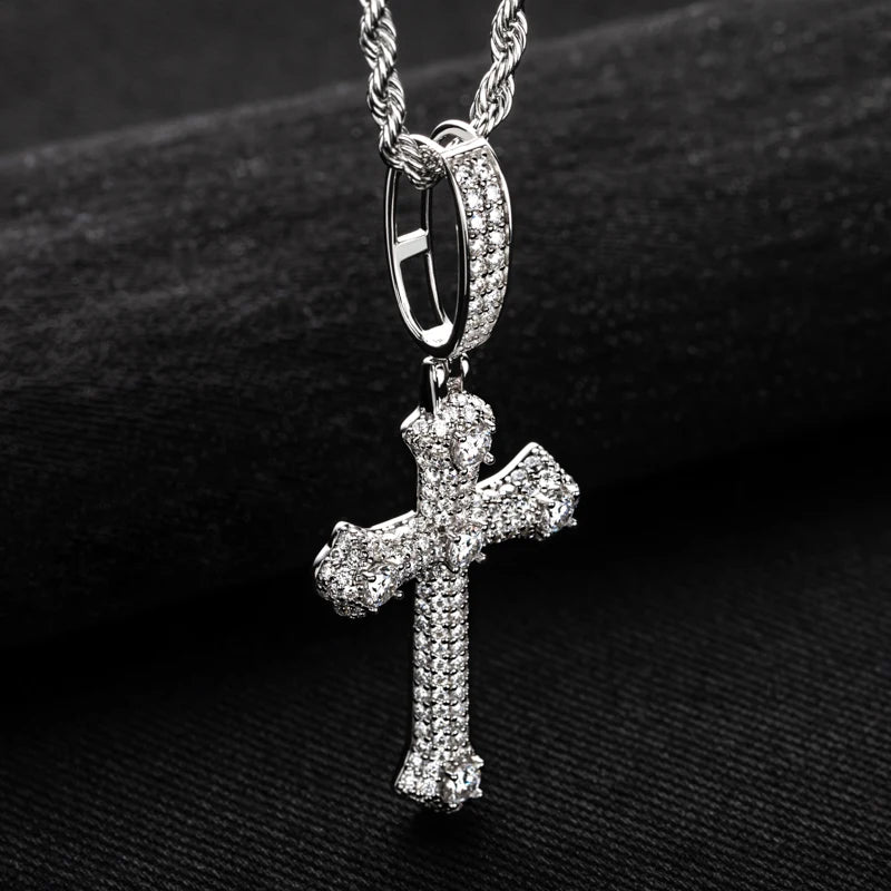 Iced Out Moissanite Cross Pendant Necklace