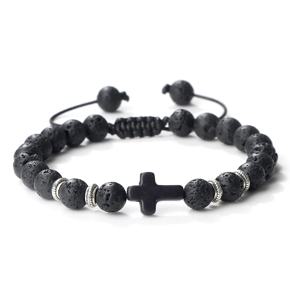 Natural Stone Adjustable Cross Bracelet