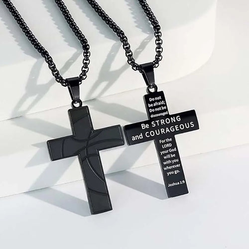 Be Strong and Courageous Basketball Cross Necklace