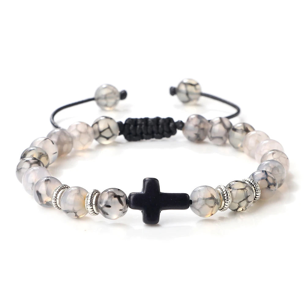 Natural Stone Adjustable Cross Bracelet
