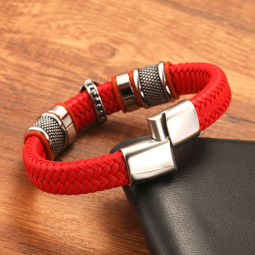 Genuine Leather Titanium Steel Magnet Clasp Bracelet