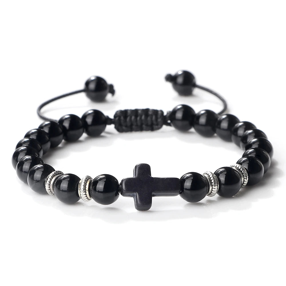 Natural Stone Adjustable Cross Bracelet