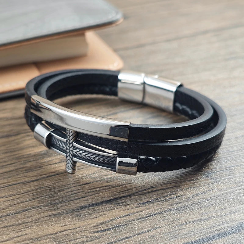 Cross Woven Rope Bracelet with Magnetic Buckle