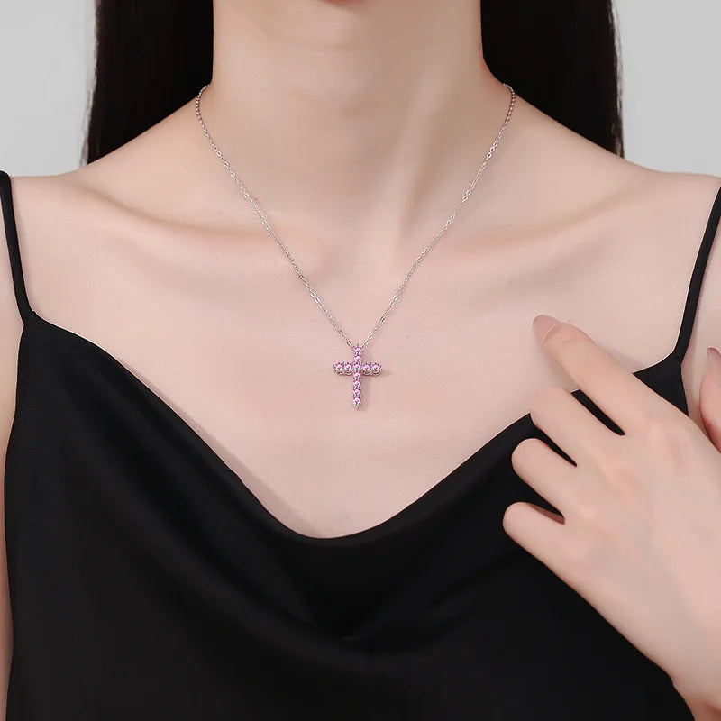 Multicolor Moissanite Cross Pendant Necklace