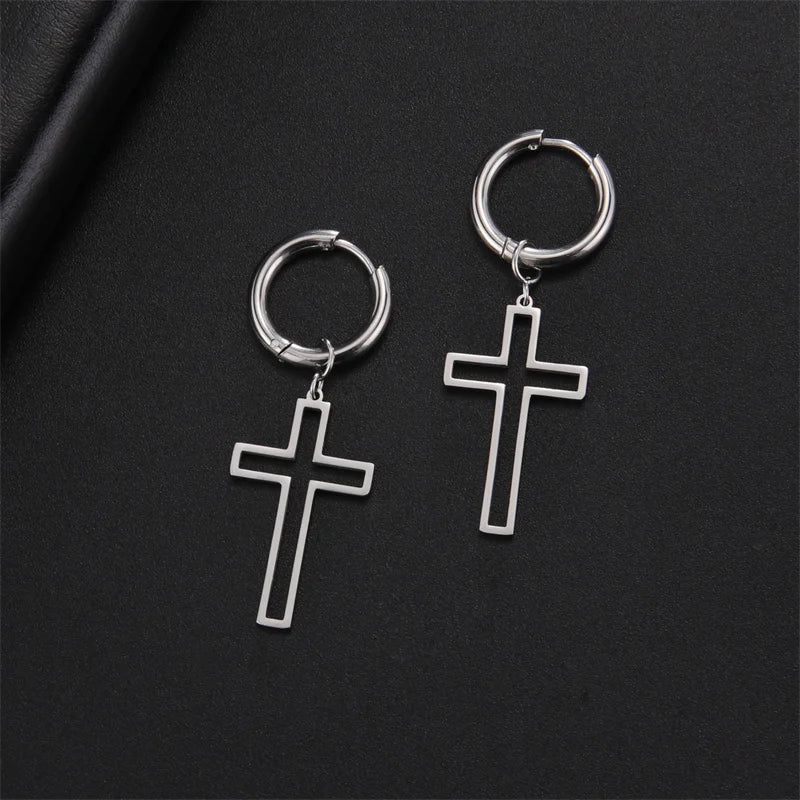 Hollow Cross Hoop Drop Earrings