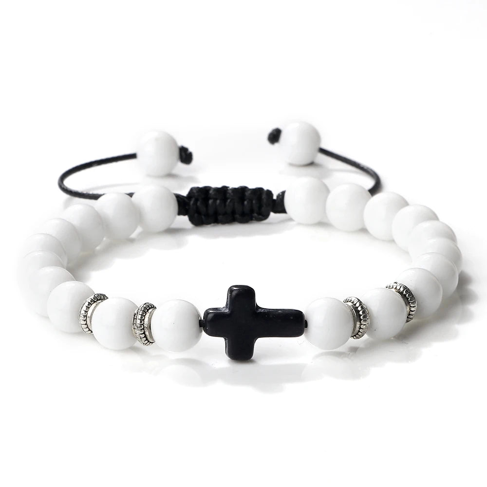 Natural Stone Adjustable Cross Bracelet