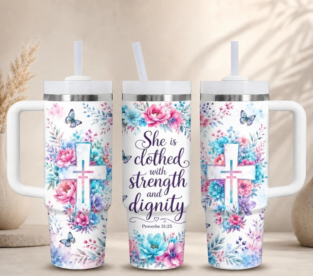 Floral Cross Scripture Tumbler Collection