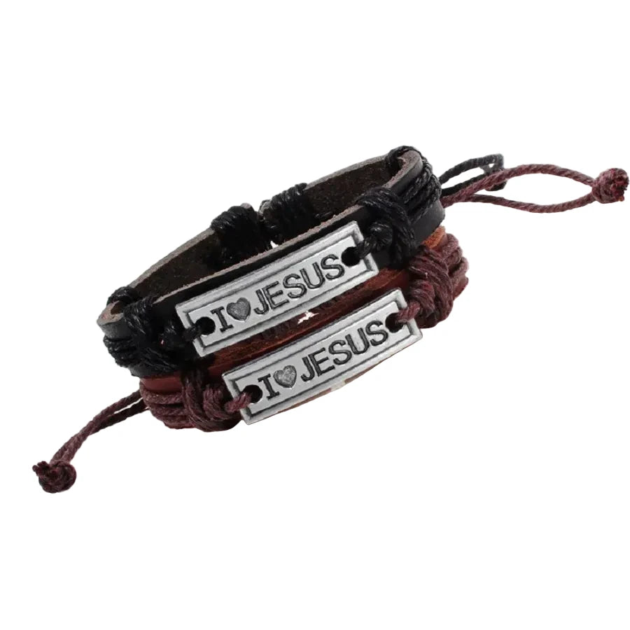 Vintage I LOVE JESUS Leather Bracelet
