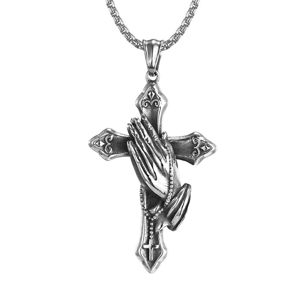 Praying Hands Crucifix Cross Necklace