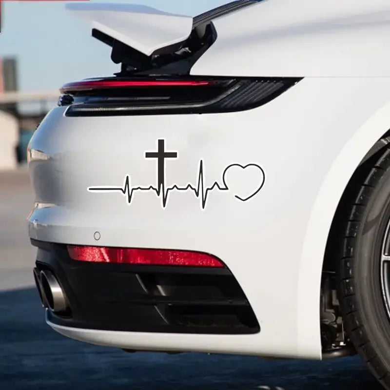 Heartbeat Cross Car Sticker