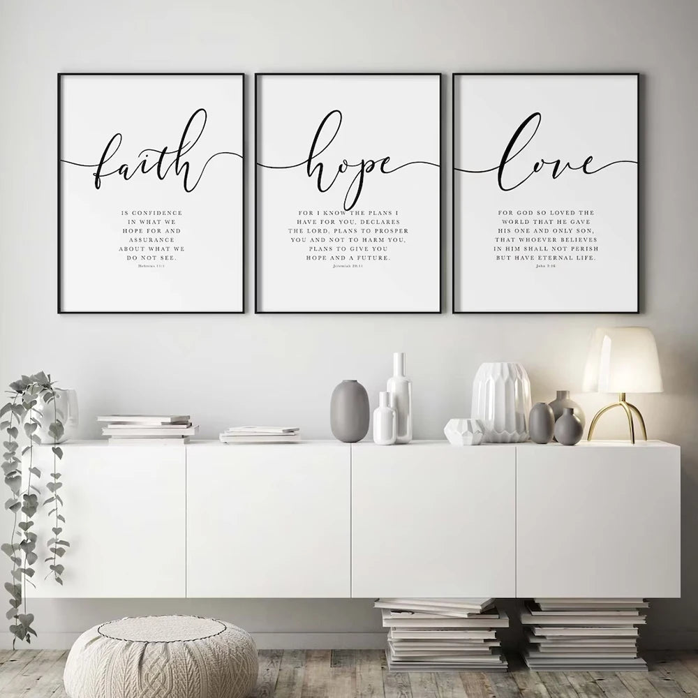 3-Piece Faith Hope Love Scripture Canvas Poster Set