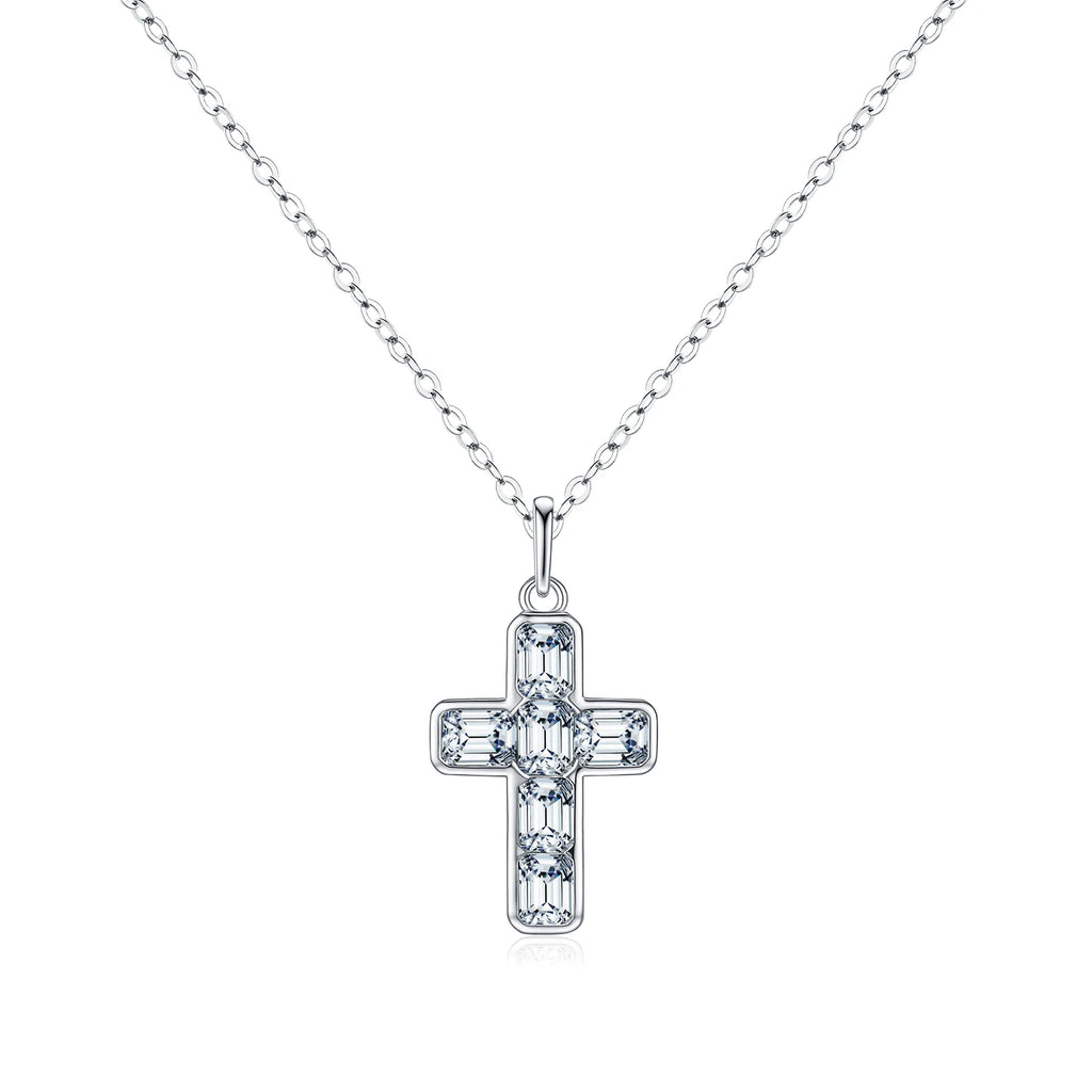 Emerald Cut CZ Cross Pendant Necklace