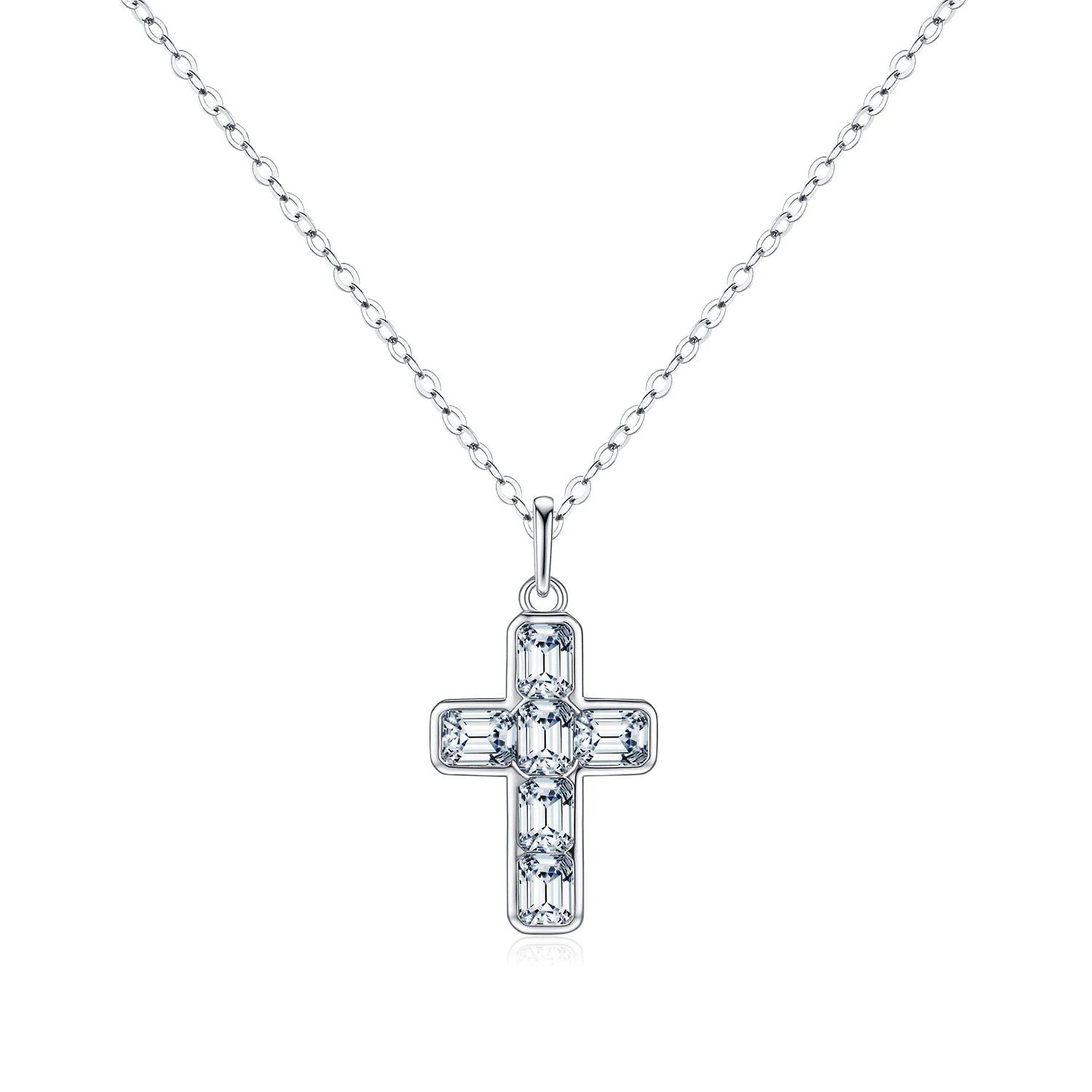 Emerald Cut CZ Cross Pendant Necklace