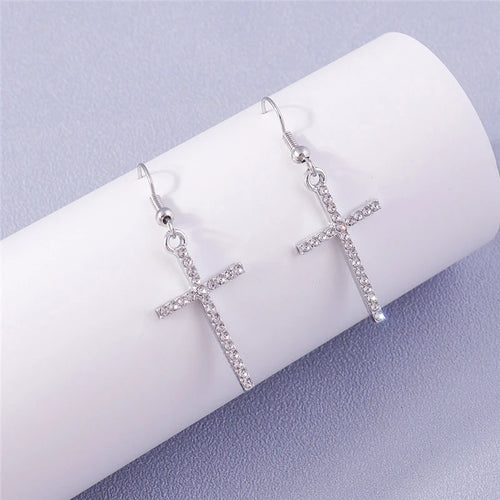 CZ Cross Dangle Earrings