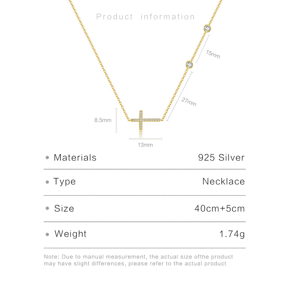 Sideways Cross Zircon Pendant Necklace