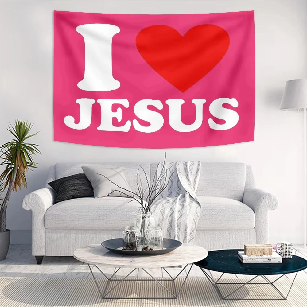 Pink I Love JESUS Tapestry