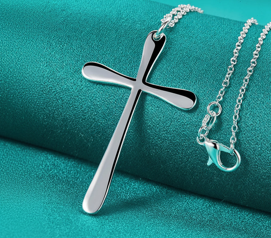 Sterling Silver Long Cross Pendant Necklace