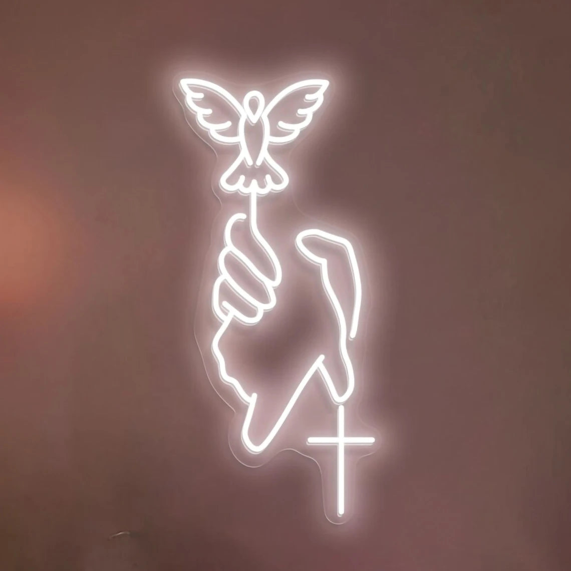Hand of God Dove & Cross LED Neon Sign