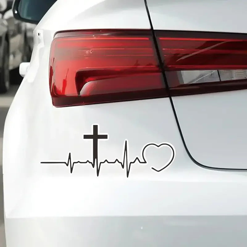 Heartbeat Cross Car Sticker