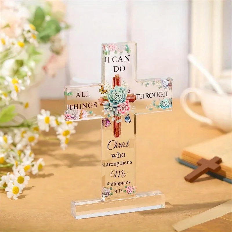 Philippians 4:13 Floral Crystal Cross