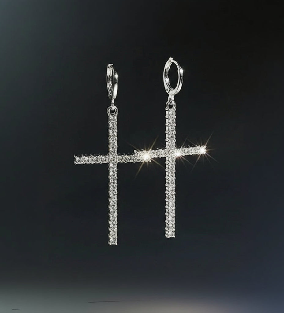 Rhinestone Cross Drop Earrings