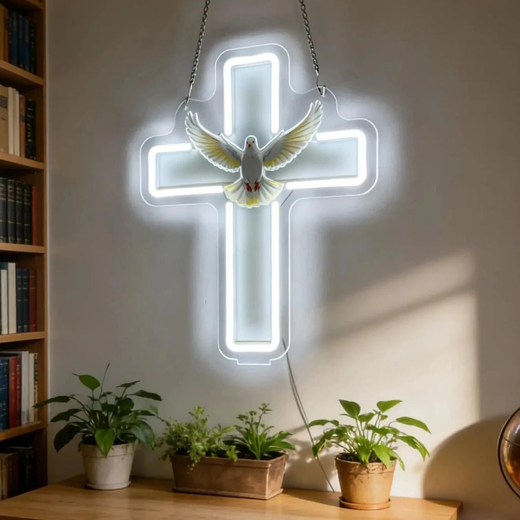 Holy Spirit Dove Cross Neon Sign