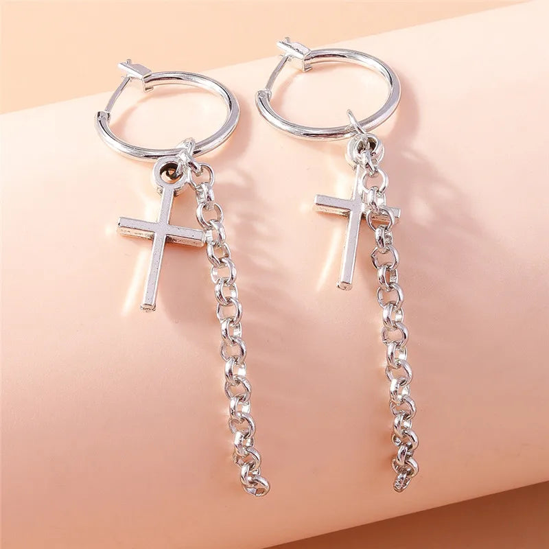 Cross Chain Hoop Earrings