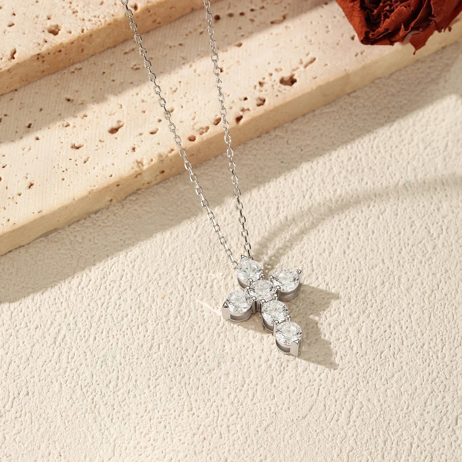Cluster Moissanite Cross Pendant Necklace