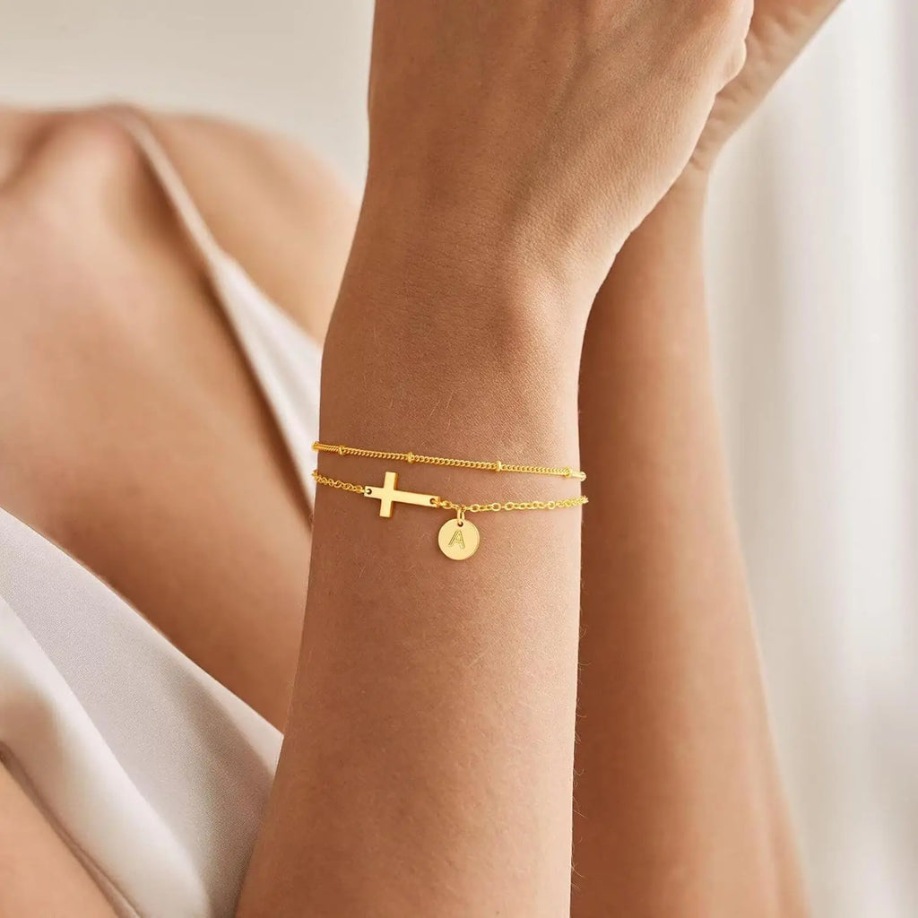 2-Piece Initial Cross Bracelets