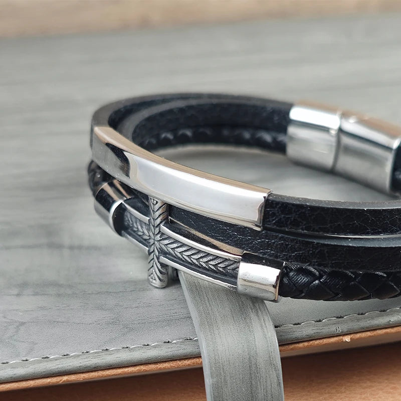 Cross Woven Rope Bracelet with Magnetic Buckle
