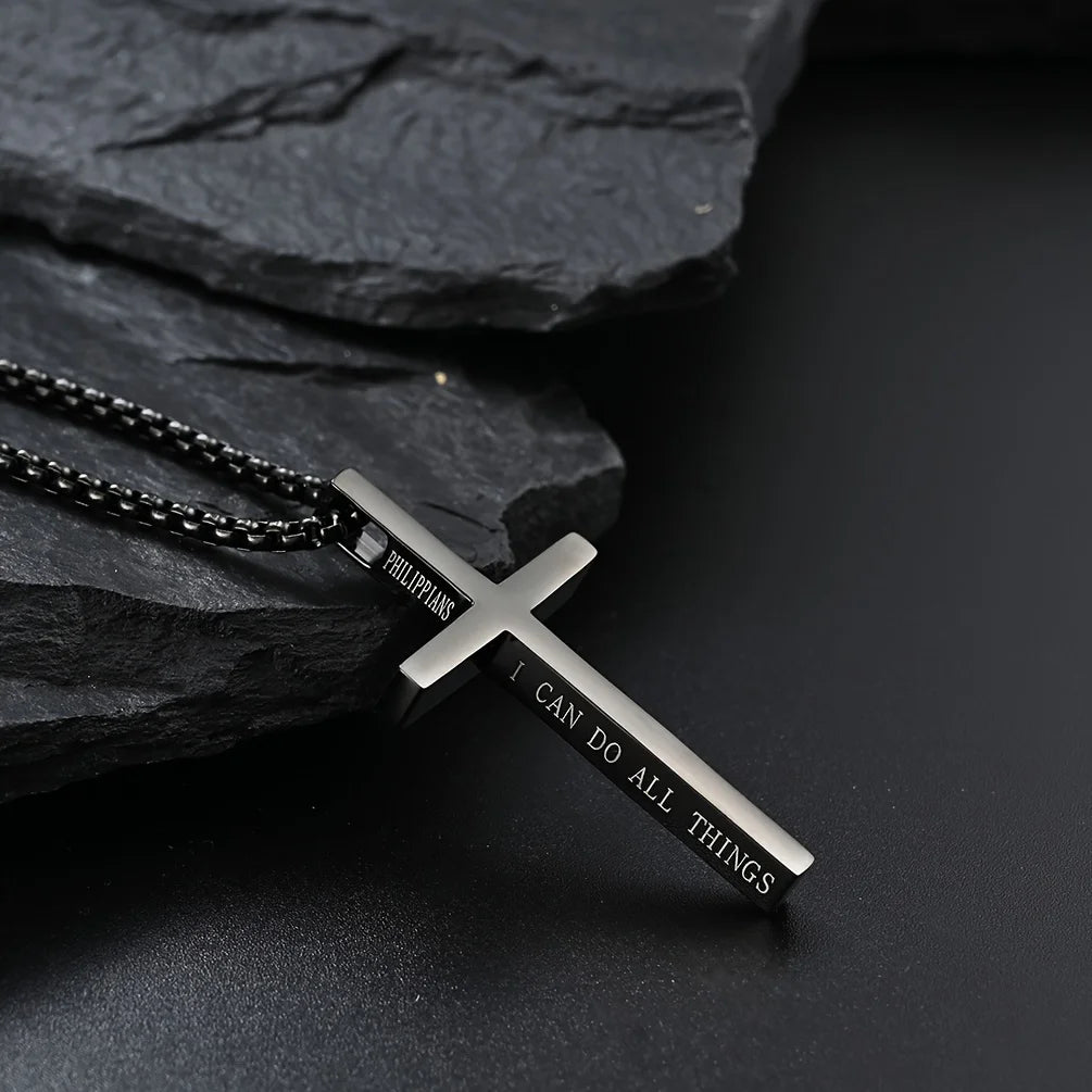 Philippians 4:13 Stainless Steel Cross Necklace