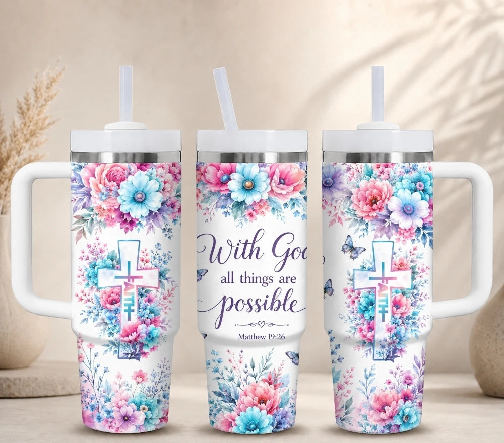 Floral Cross Scripture Tumbler Collection