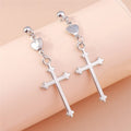 Silver Heart & Cross Dangle Earrings