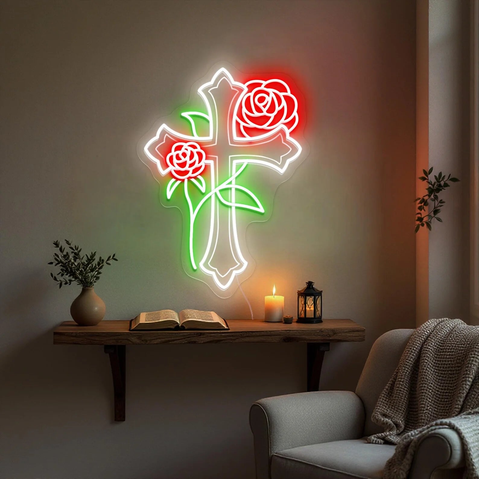 Cross & Rose Neon Sign