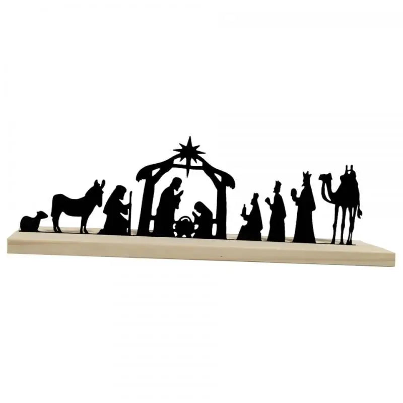 Metal Nativity Decor with Removable Wooden Base