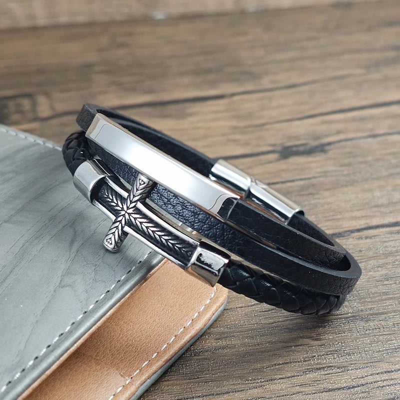 Cross Woven Rope Bracelet with Magnetic Buckle