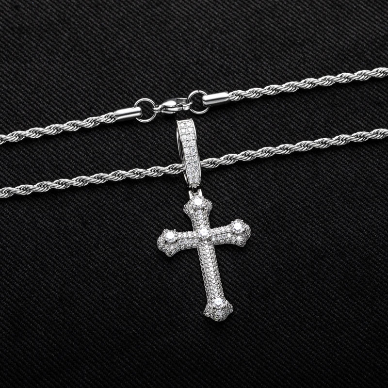 Iced Out Moissanite Cross Pendant Necklace