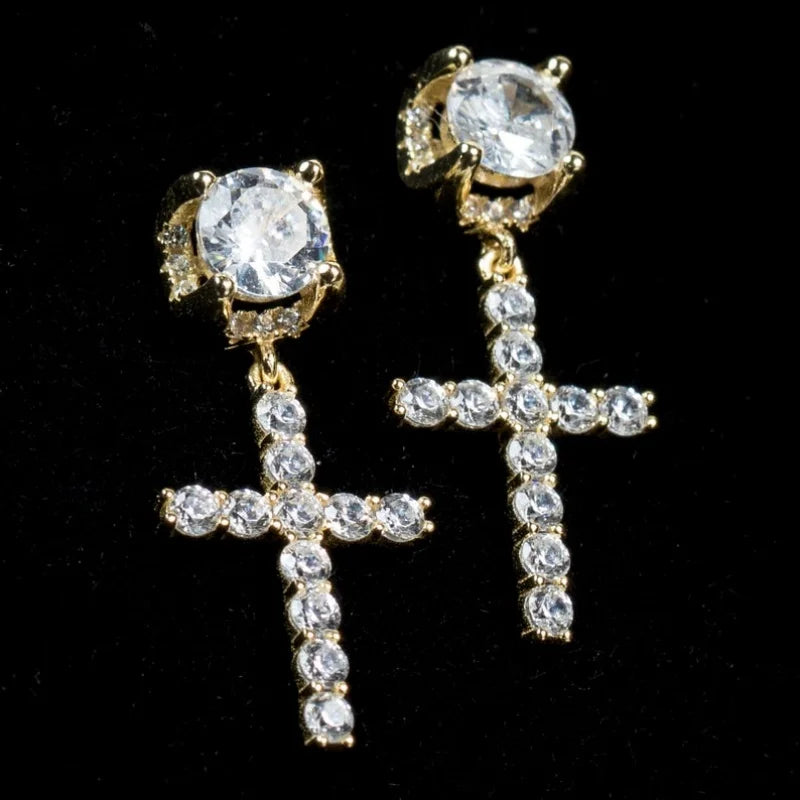 CZ Cross Drop Stud Earrings