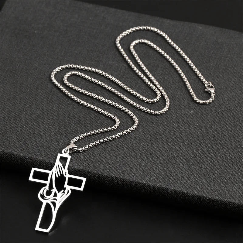 Praying Hands Cross Necklace