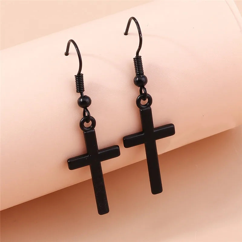 Onyx Cross Drop Earrings