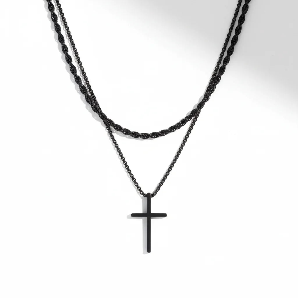 2-Piece Layered Cross Necklace Set