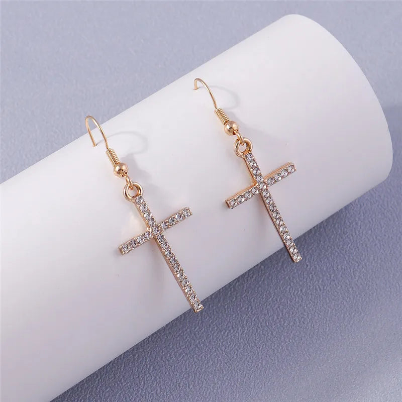 CZ Cross Dangle Earrings