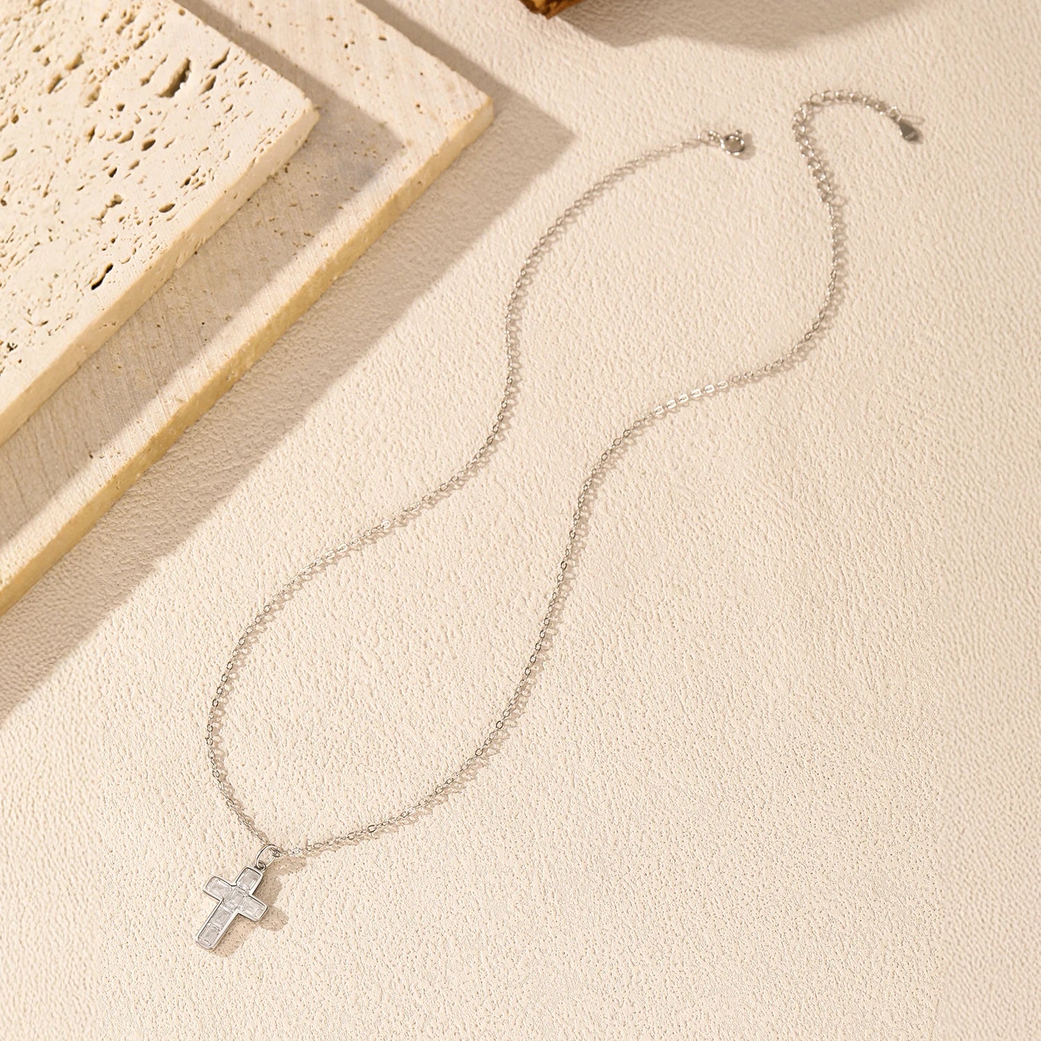 Emerald Cut CZ Cross Pendant Necklace