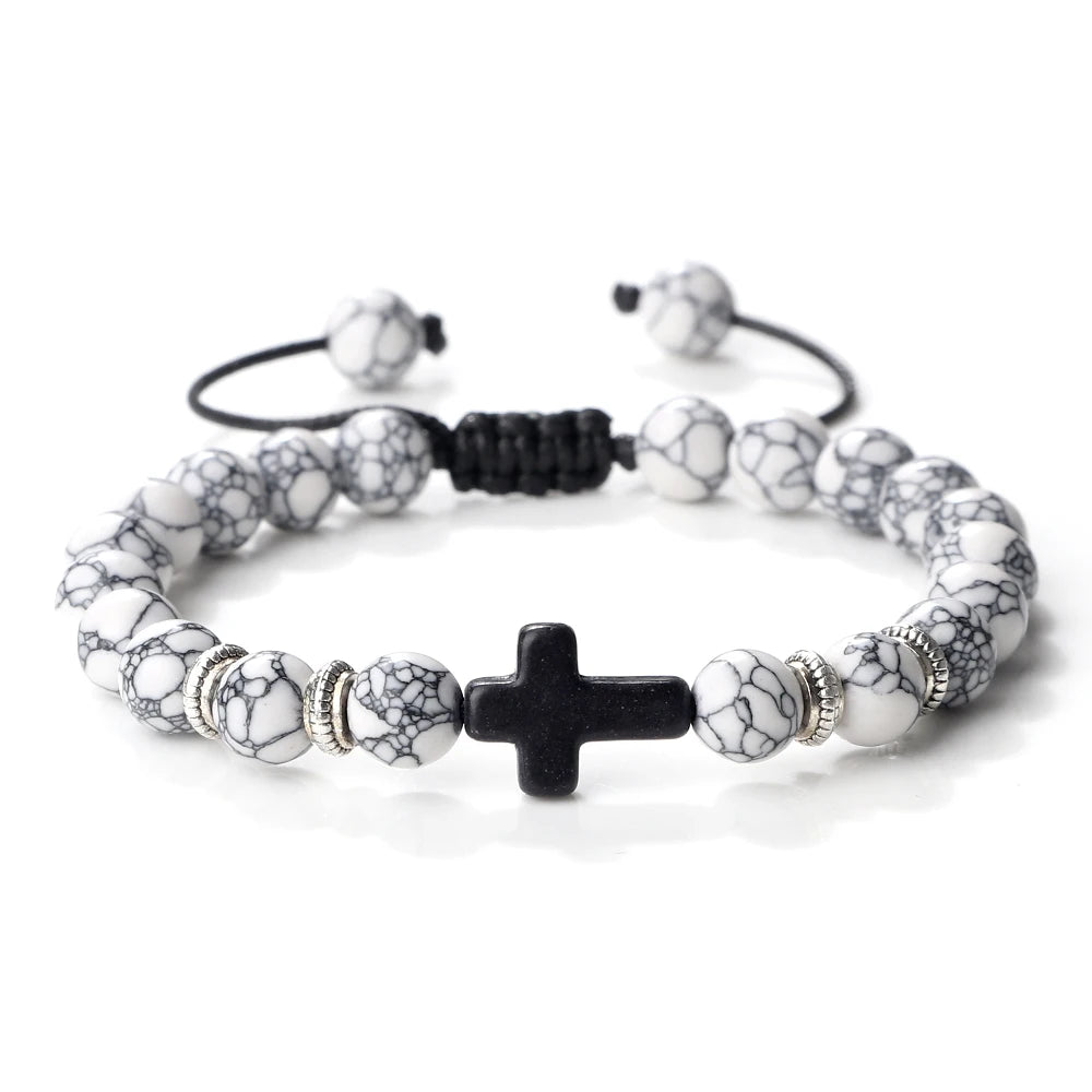 Natural Stone Adjustable Cross Bracelet