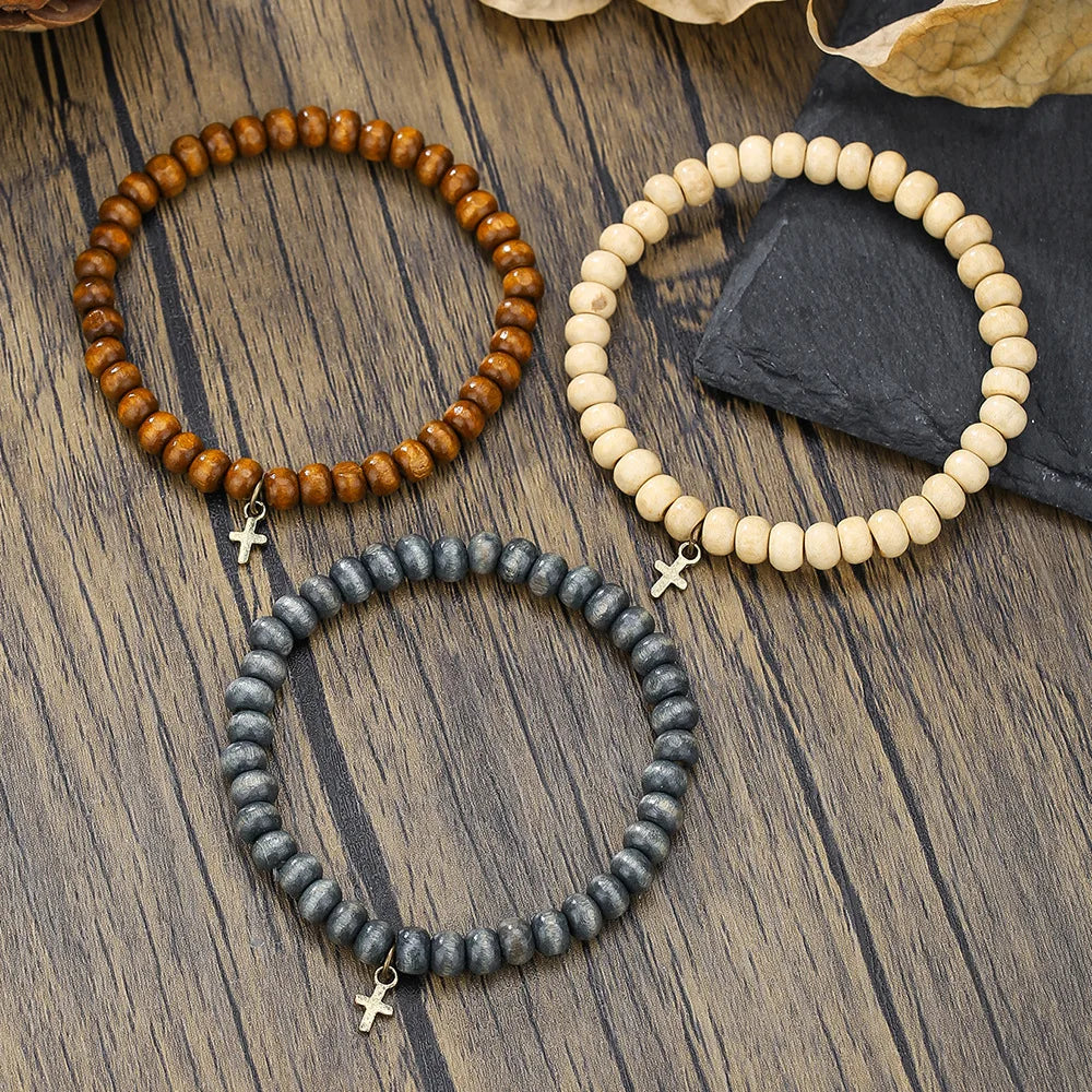 3-Piece Vintage Multi-Layered Wooden Beaded Bracelet Set