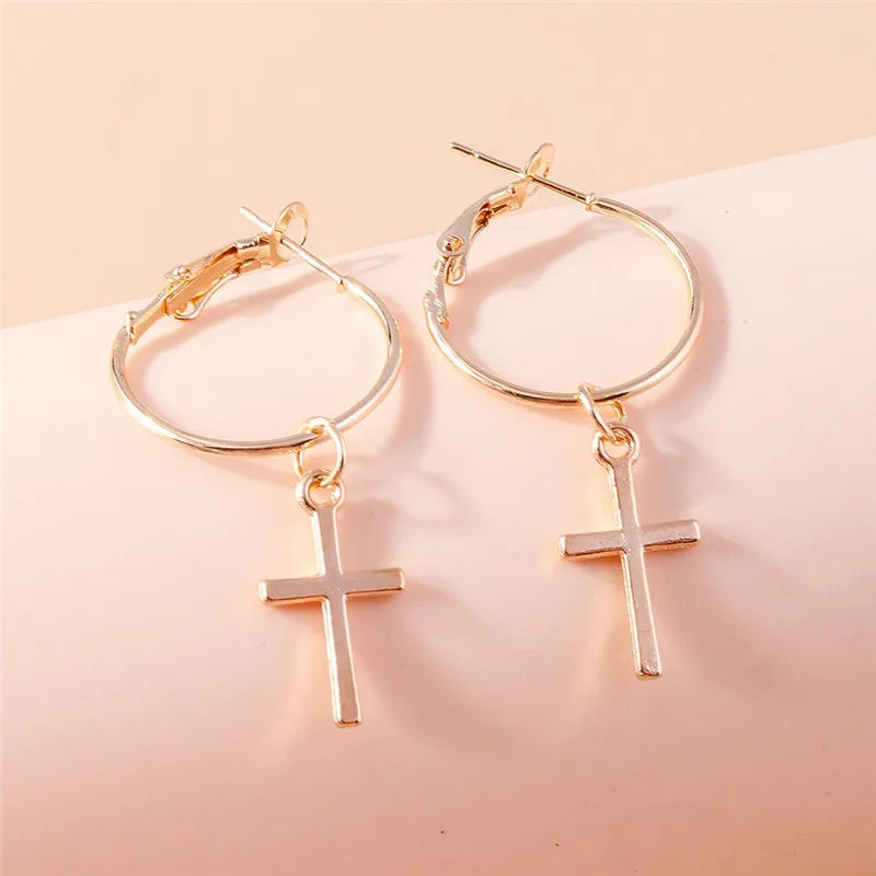 Cross Charm Hoop Earrings